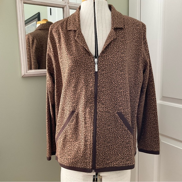 KIM ROGERS, ANIMAL PRINT LEOPARD JACKET WITH FRONT ZIPPER, SIZE: XL - Picture 5 of 11